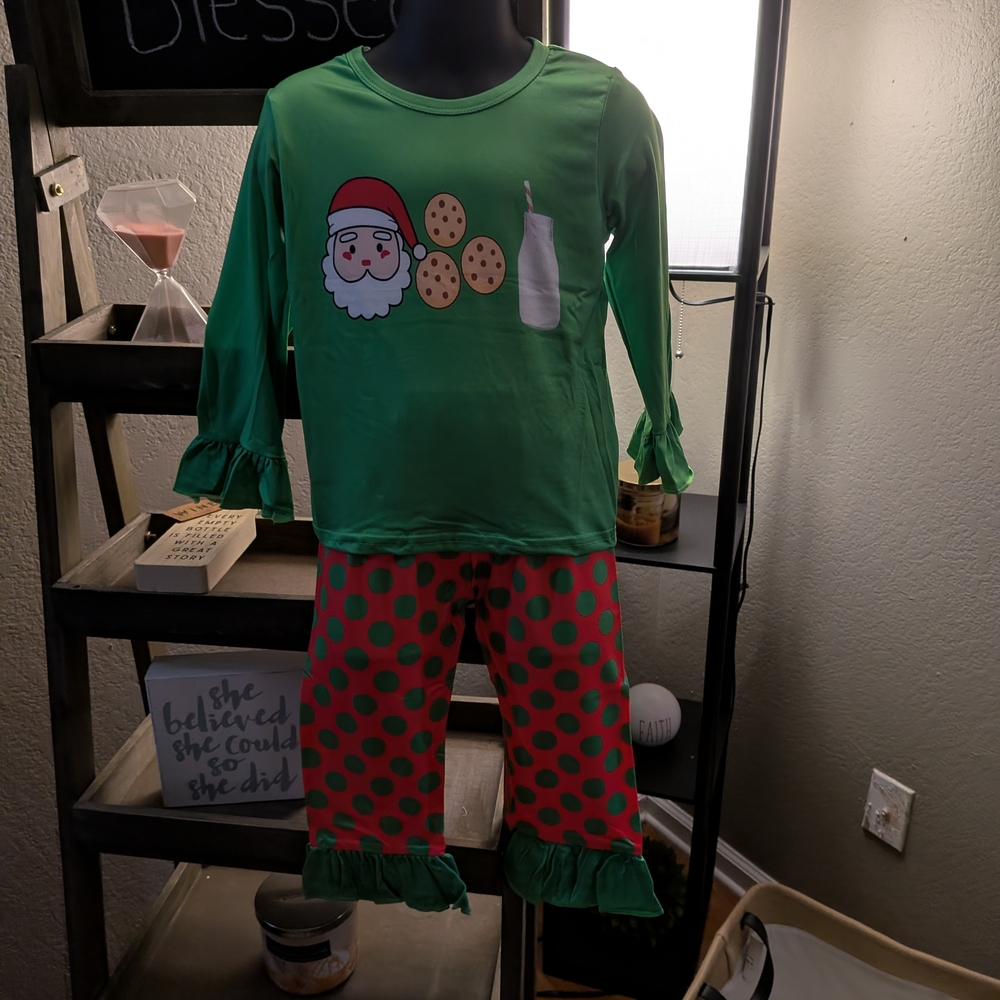 CC Boutique Green and Red Santa Pajama Set